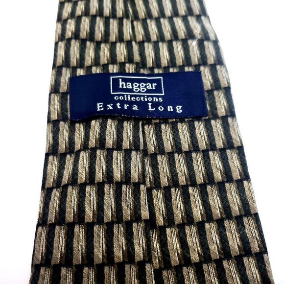 Haggar Collections Beige Silk Tie Woven Long Geometric‎ - Picture 4 of 6